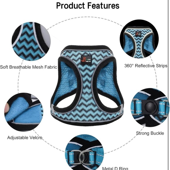 Vest Harness for Small breed Dogs, Reflective Harness and Leash - Picture 2 of 7